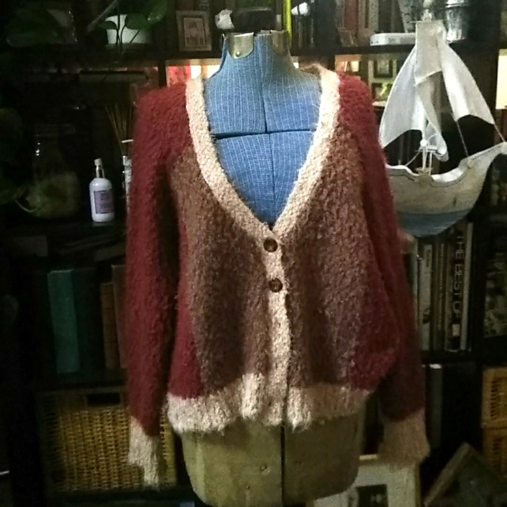 Euc Anthropologie- Fuzzy Soft Color Block Boyfrie… - image 3